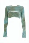 Off-white Textured Waffle-knit Long Sleeve Top With Gradient Effect In Green
