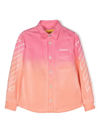 Off-white Kids' Tie-dye Effect Long Sleeved Shirt In Pink