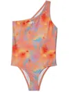 Off-white Tie-dye One-shoulder Swimsuit In Multicolour