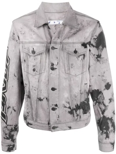 Off-white Tie-dye Print Denim Jacket In Gray