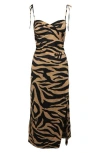 Off-white Zebra Print Side-slit Dress In Black