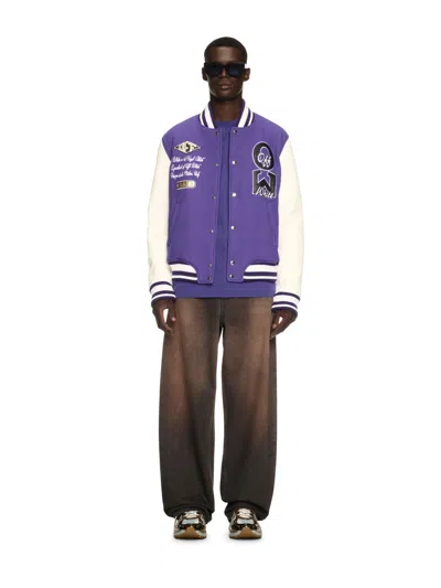 OFF-WHITE TIME LEATHER/WOOL VARSITY JACKET