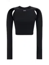 Off-white Cropped Top With Cut-out Shoulder Details In Black