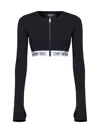 Off-white Zipped Crop Top With Logo Band In Black