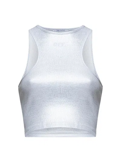 Off-white Silver Off Logo Ribbed Cropped Top In Silver-white