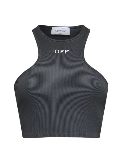 Off-white Logo Embroidered Sleeveless Top In Grey