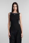Off-white Pearl Embellished Ribbed Tank Top In Black