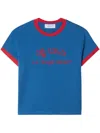 Off-white Blue Embr Script Type Fitted T-shirt In True Blue/high Risk Red
