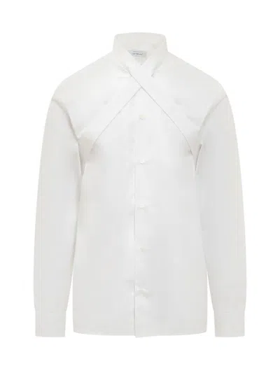 Off-white Ow Emb Strap-detail Cotton Shirt In White