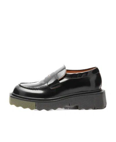 Off-white Tound Toe Slip-on Loafers In Black