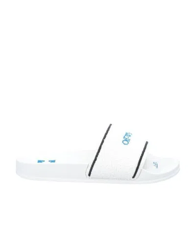 OFF-WHITE TOWEL LOGO-EMBROIDERED SLIDES