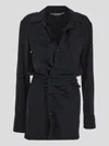 Off-white Satin Twist Shirt With Draping In Black