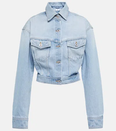 Off-white Toy Box Splatter Paint Crop Denim Jacket With Detachable Hood In Light Blue