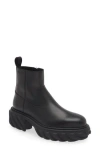 Off-white Chunky Sole Leather Boots With Elastic Side Panels In Black