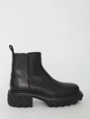 Off-white Chunky Sole Leather Boots With Elastic Side Panels In Black