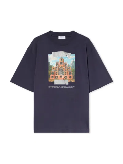 Off-white Train Off Skate Short Sleeve Logo Tee In Blue