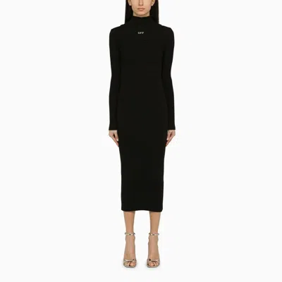 Off-white Trendy Black Cotton Midi Dress With Logo For Women