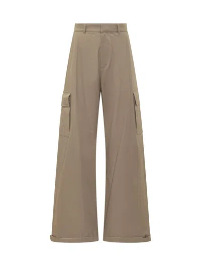 Off-white Cotton Trousers In Brown