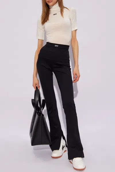 Off-white Trousers With Logo In Black