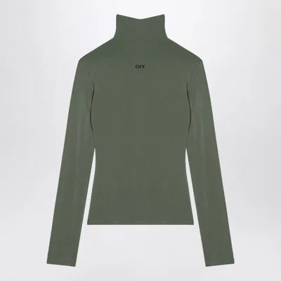 Off-white Green Viscose Turtleneck Sweater With Logo Women