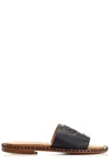 Off-white Twist Arrow Cut-out Leather Slides In Black Black