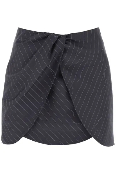 Off-white Twist Mini Skirt With Pinstriped Motif In Grey