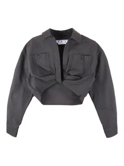 Off-white Twisted Cropped Blouse In Grey