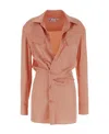 Off-white Mini Pink Asymmetric Shirt Dress In Satin Viscose Woman
