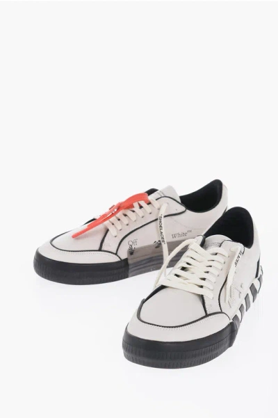 Off-white Two-tone Leather Low Top Sneakers With Contrasting Details In White