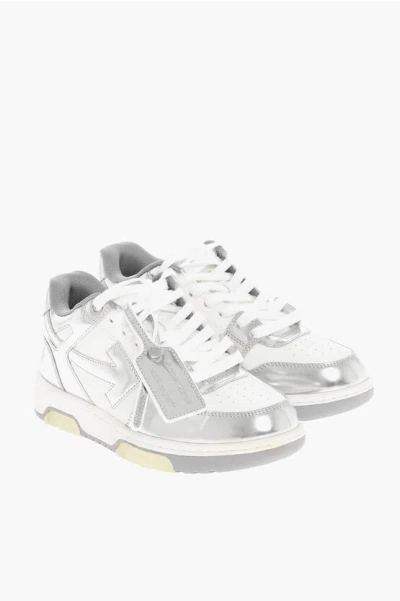 Off-white Two-tone Leather Out Of Office Low Top Sneakers In Gray