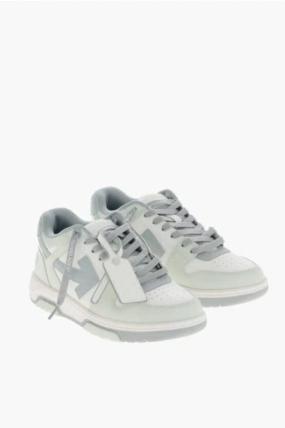 Off-white Two-tone Leather Out Of Office Mid-top Sneakers In Gray