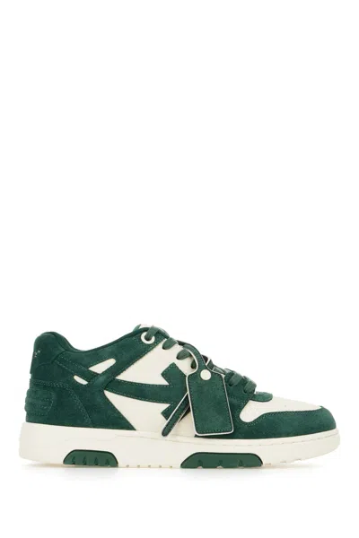 Off-white Two-tone Leather Out Of Office Sneakers In Green Ecru