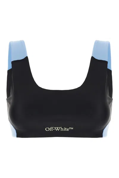 Off-white Two-tone Stretch Nylon Top In Black Light Blue