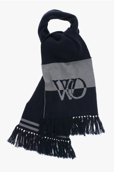 Off-white Two-tone Virgin Wool Scarf With Fringes In Black