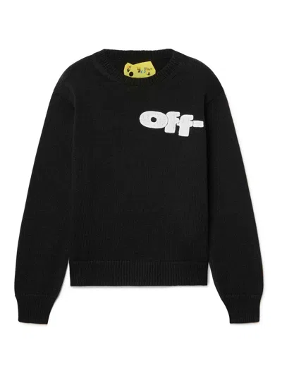 Off-white Kids' Type Graphic Knit Crewneck In Black  