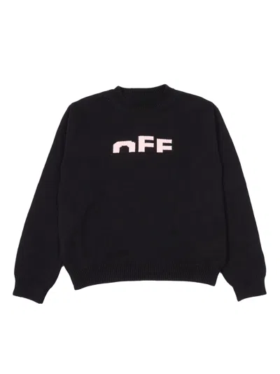 Off-white Kids' Type Logo Knit Crew Black - Soft Pink