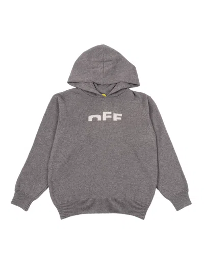 Off-white Kids' Type Logo Knit Hoodie Dark Grey - Light In Gray