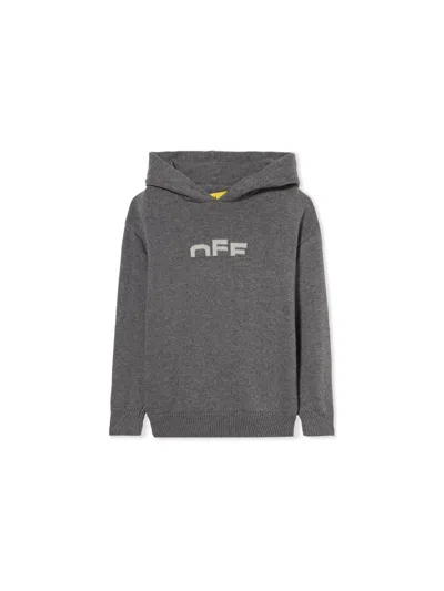 Off-white Type Logo Knit Logo Hoodie In Gray