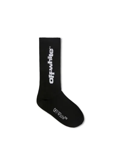 Off-white Type Logo Long Socks In Black