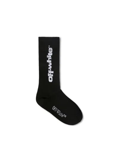 Off-white Kids' Type Graphic Long Socks In Black