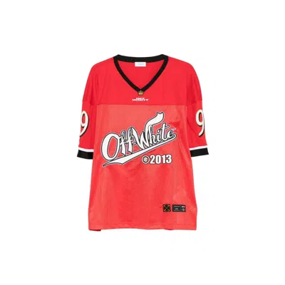 Off-white Type Logo Mesh Football Short Sleeve T-shirt In Red