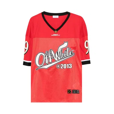 Pre-owned Off-white Type Logo Mesh Football Short-sleeve T-shirt 'red/white' | Men's Size M
