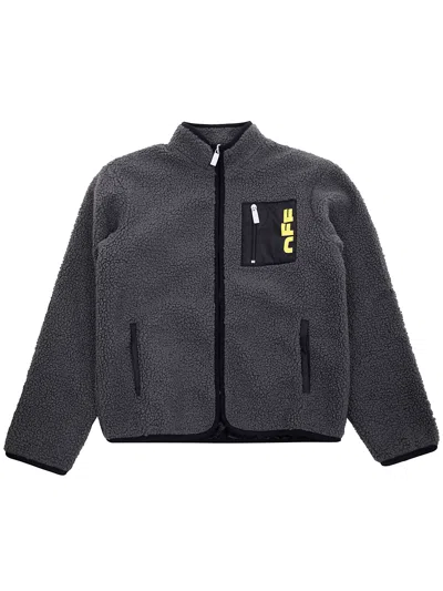 Off-white Kids' "type Logo" Teddy Jacket In Gray