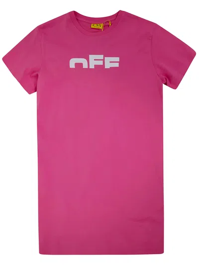 Off-white Kids' "type" Logo Tee Dress Ss In Pink