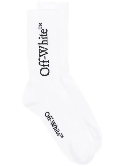 Off-white Bookish Logo-intarsia Socks In White Blac