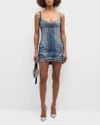 OFF-WHITE UPSIDE-DOWN DENIM BUSTIER MINI DRESS