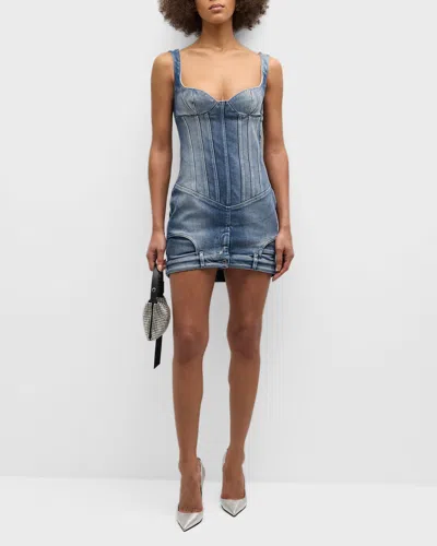 Off-white Upside Down Cotton Bustier Dress In Blue