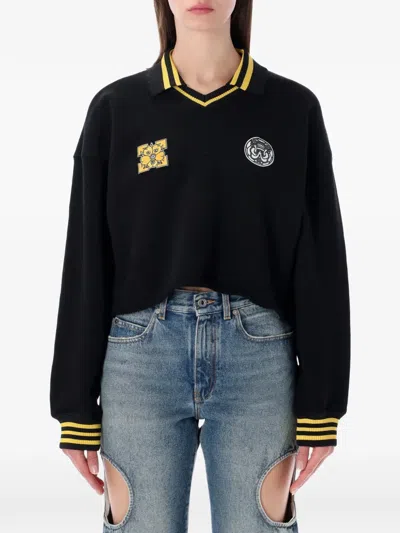 Off-white Long-sleeved Cropped Polo Sweatshirt In Black