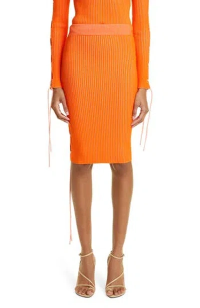Off-white Vanise Side Lace-up Rib Knit Skirt In Orange