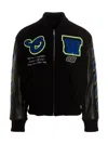 Off-white Leather Varsity Bomber With Patchwork In Black
